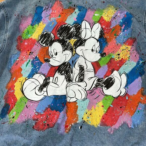Disney Mickey & Minnie Hand Painted Splash of Color Denim Jacket Size XL - Picture 2 of 8